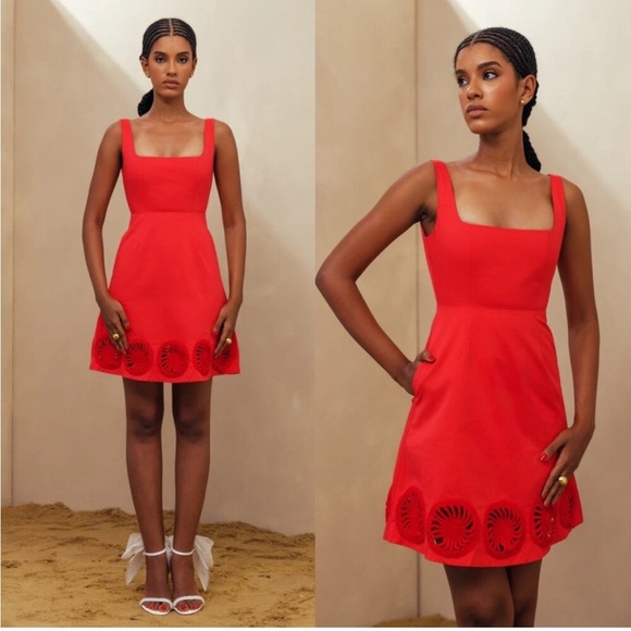 New Elexiay Kogi Crochet Embellished A Line Mini Dress Square Neck Red Sz S - Picture 16 of 16